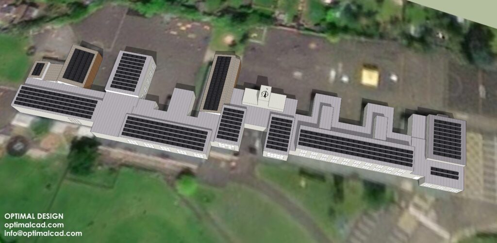 3D view of site with solar panels placement